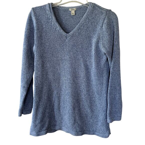 L.L. Bean Sweaters - L.L. Bean Blue V Neck Long thick cotton pullover sweater size L